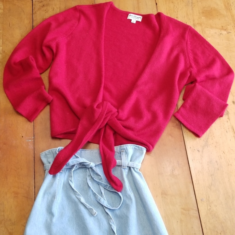 Norm Thompson Red Front Tie Cardigan Sz L